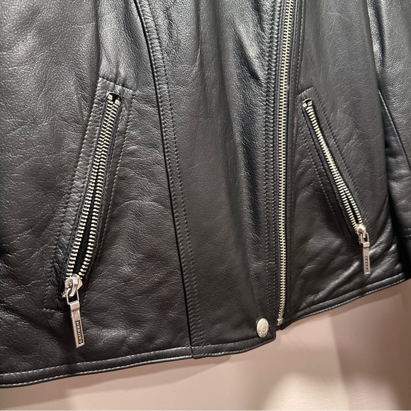 RALPH Ralph Lauren Genuine Leather Black Moto Jacket Quilted Red Lining Medium - Picture 6 of 16